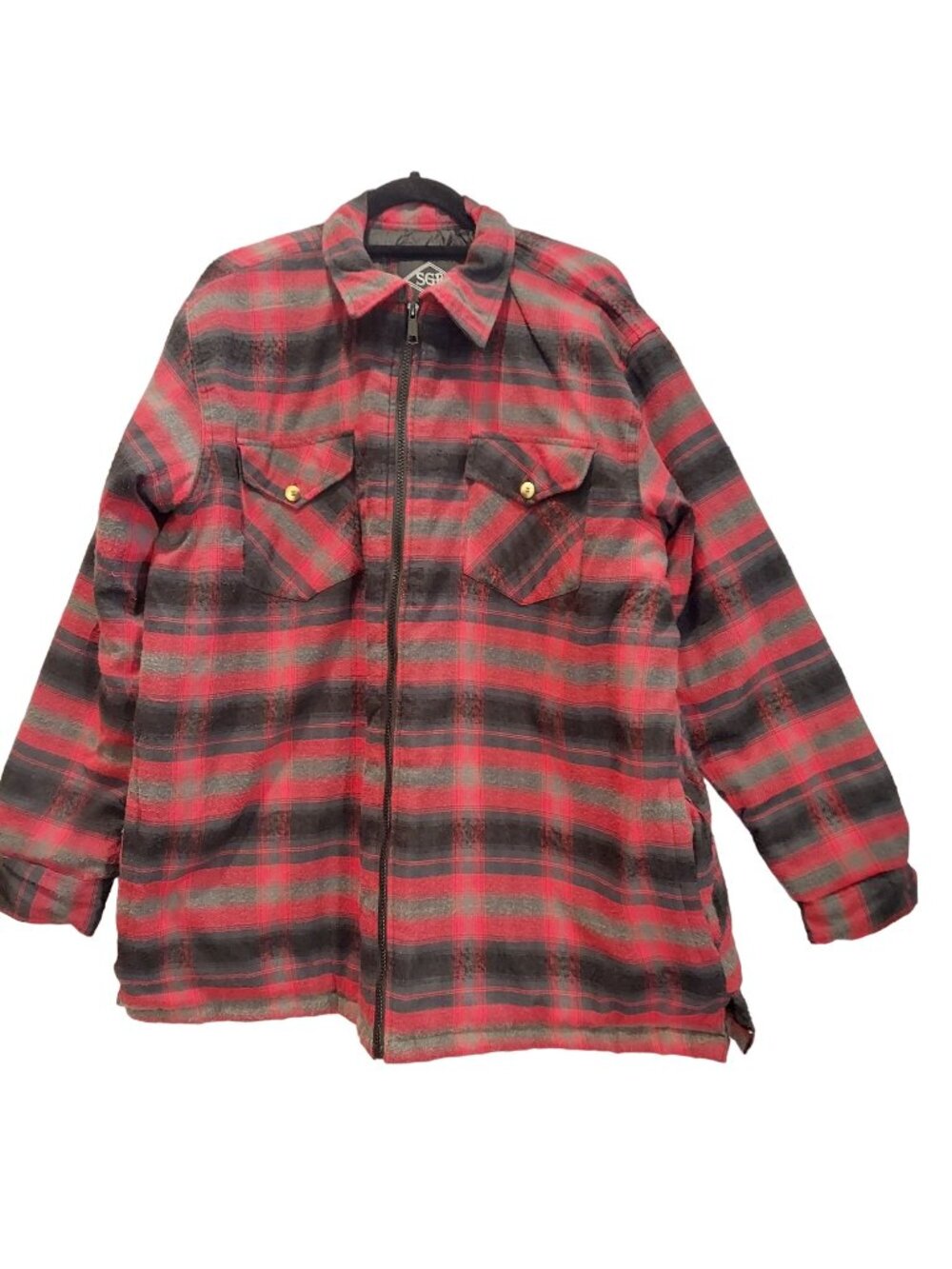 SGR Mens XL Red Black Plaid Flannel Quilted Shacket Outdoor Gorpcore Grandpacore